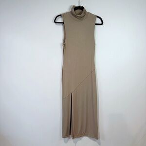 Good American Size 2 Sleeveless Brindle Turtleneck Midi Dress Minimalist Neutral